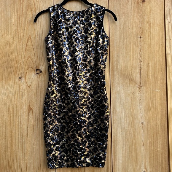Dress the Population Lolita Leopard Sequin V-Back Dress Size Small - Picture 1 of 7